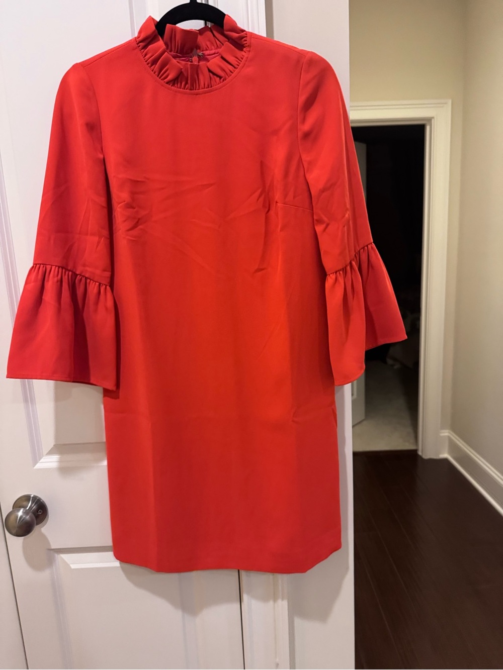 J. Crew Red Ruffle Neck Bell-Sleeve Mini Dress